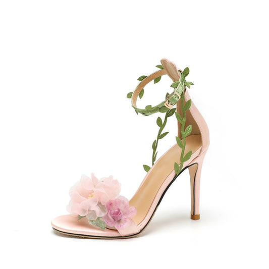 <tc>2024 Pink Flowers Summer Sandals Ankle Strap Sandals</tc>