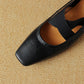 square toe chunky heel low heel cross strap ballet shoes