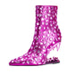 Pink Animal Tooth Design Rhinestone Pointed Toe Ankle Boots