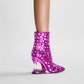 Pink Animal Tooth Design Rhinestone Pointed Toe Ankle Boots