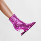 Pink Animal Tooth Design Rhinestone Pointed Toe Ankle Boots