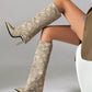 Stiletto heel pointed toe knee-high boots with folded design