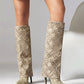 Stiletto heel pointed toe knee-high boots with folded design