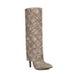 Stiletto heel pointed toe knee-high boots with folded design