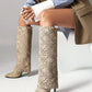 Stiletto heel pointed toe knee-high boots with folded design