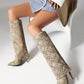 Stiletto heel pointed toe knee-high boots with folded design