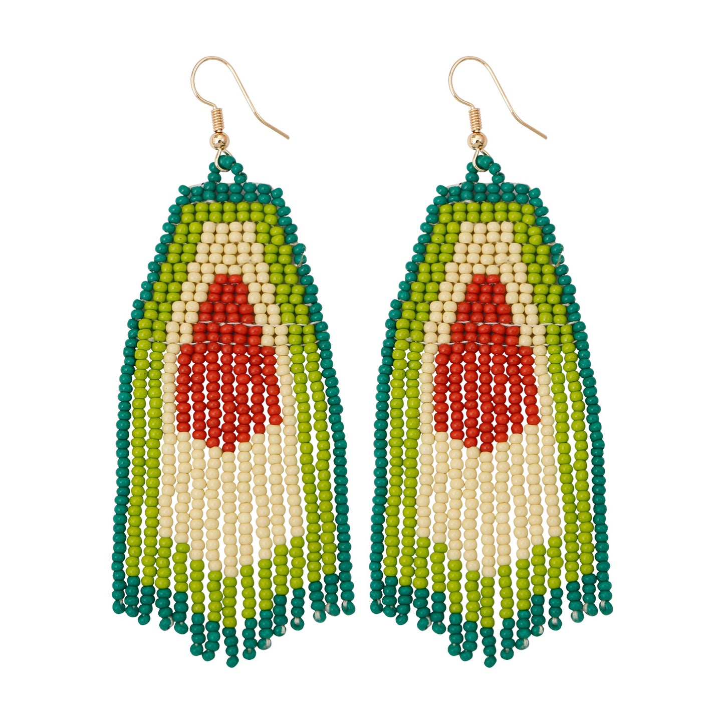 Bohemian pendant earrings with avocado fringe beads