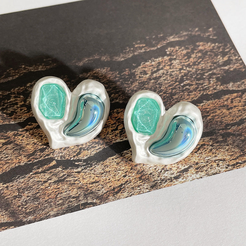 gradient cyan stud earrings beautiful heart earrings