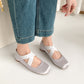 Gray Retro Silk Cross Strap Ballet Flat Shoes Mary Jane Shoes