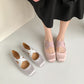 Gray Retro Silk Cross Strap Ballet Flat Shoes Mary Jane Shoes