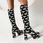 Black Butt Patent Leather Platform Chunky Heel Knee High Boots