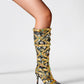 Rhinestone pointed-toe stiletto-heel knee-high boots