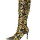 Rhinestone pointed-toe stiletto-heel knee-high boots