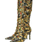 Rhinestone pointed-toe stiletto-heel knee-high boots