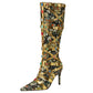 Rhinestone pointed-toe stiletto-heel knee-high boots