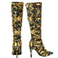 Rhinestone pointed-toe stiletto-heel knee-high boots