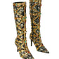 Rhinestone pointed-toe stiletto-heel knee-high boots