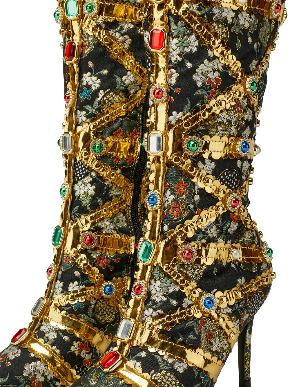 Rhinestone pointed-toe stiletto-heel knee-high boots