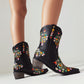 Black Embroidered Floral Western Cowboy Boots Block Heel Mid-Calf Boots