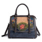 <tc>Black Flowers Embossed Leather Tote Handbags</tc>