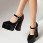 Blackheart Chunky Heel Point-Toe Platform Heel Mary Jane Pumps