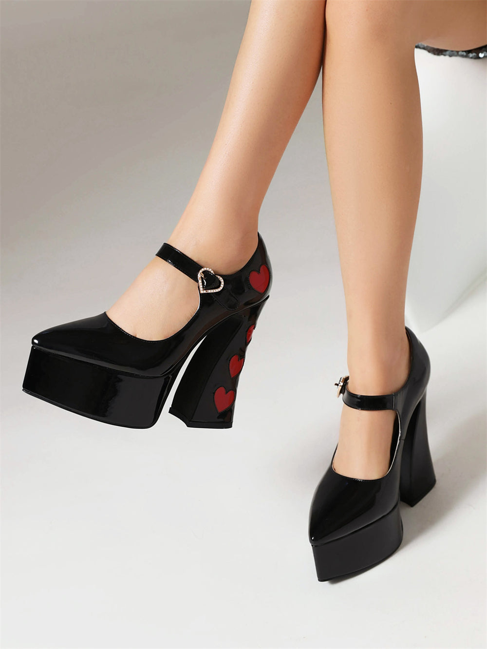 Blackheart Chunky Heel Point-Toe Platform Heel Mary Jane Pumps