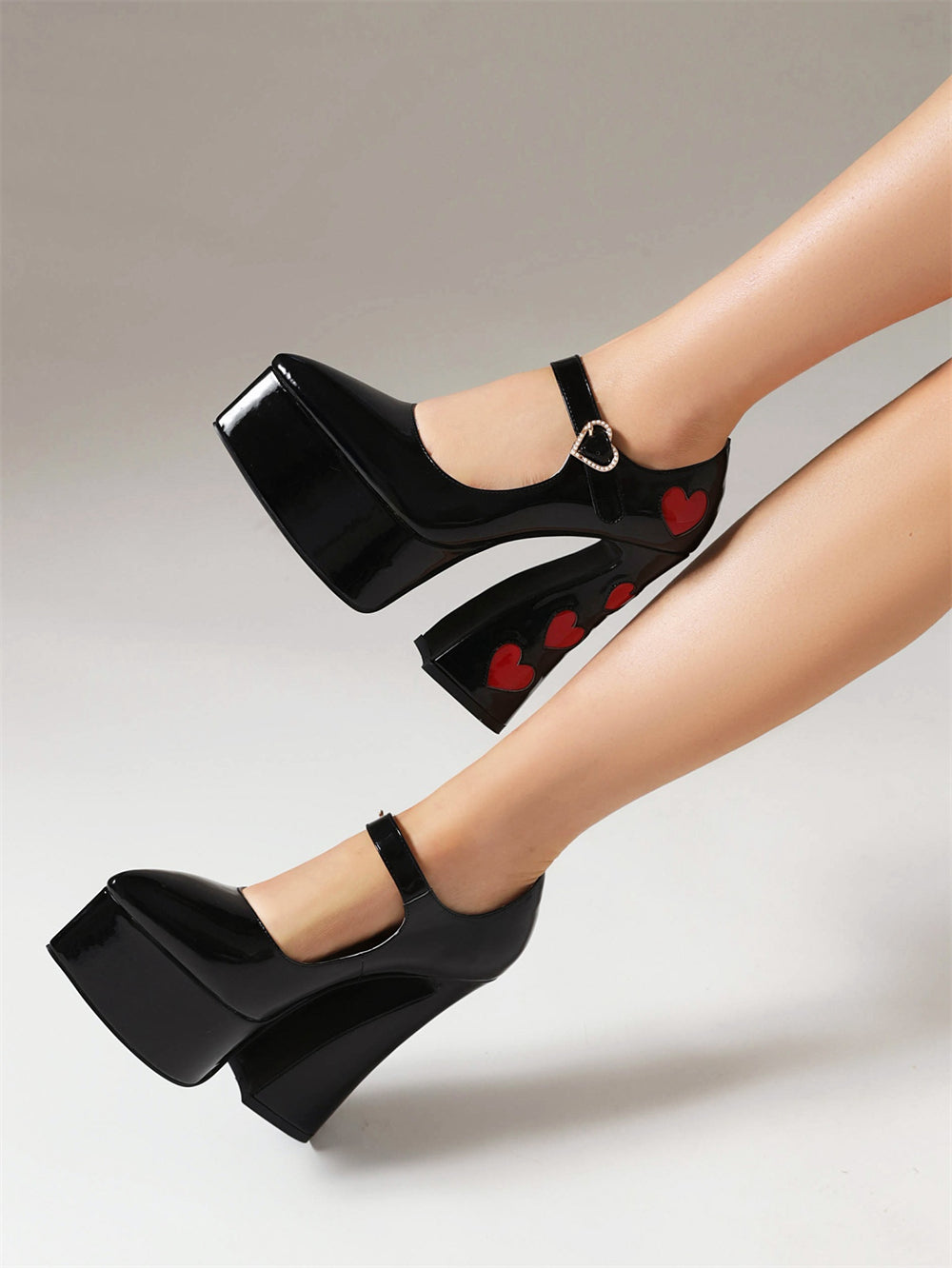 Blackheart Chunky Heel Point-Toe Platform Heel Mary Jane Pumps