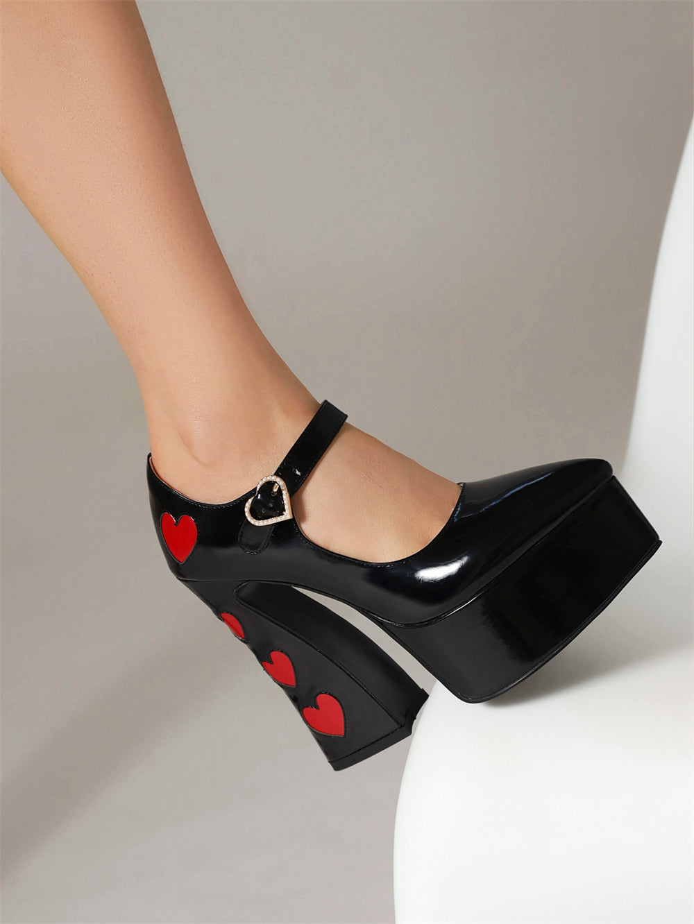 Blackheart Chunky Heel Point-Toe Platform Heel Mary Jane Pumps