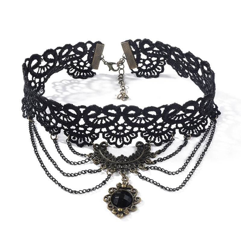 Black Lace Hollow Out Chain Multilayer Punk Choker Necklace