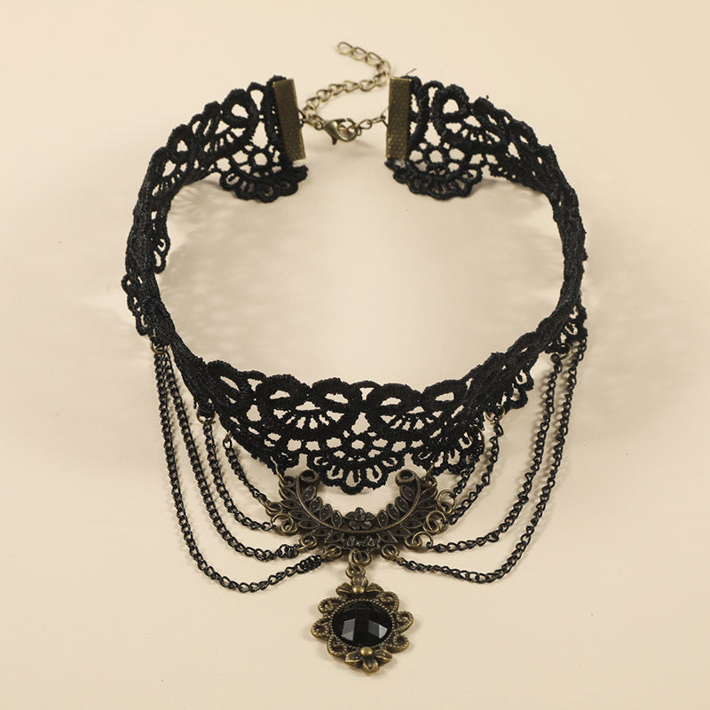 Black Lace Hollow Out Chain Multilayer Punk Choker Necklace