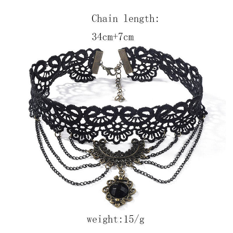 Black Lace Hollow Out Chain Multilayer Punk Choker Necklace