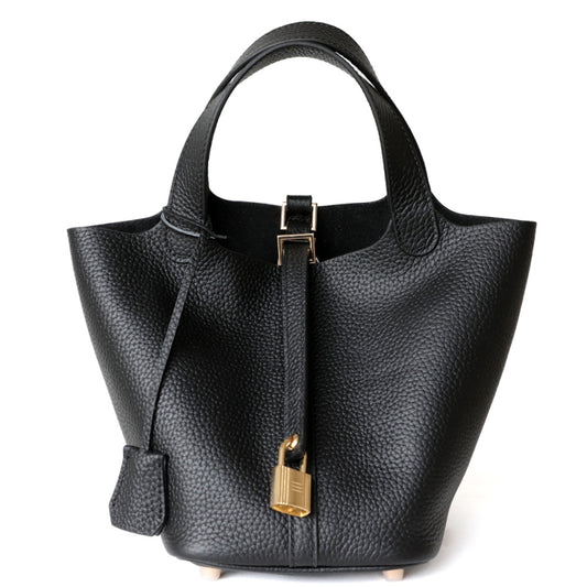 Black leather popular handbag bucket bag tote large capacity commuting bag