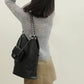 Black Leather Quilted Chain Shoulder Tote Bag Mini Wallet