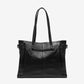 Black Leather Zipper Tote Big Shoulder Bag with Pocket