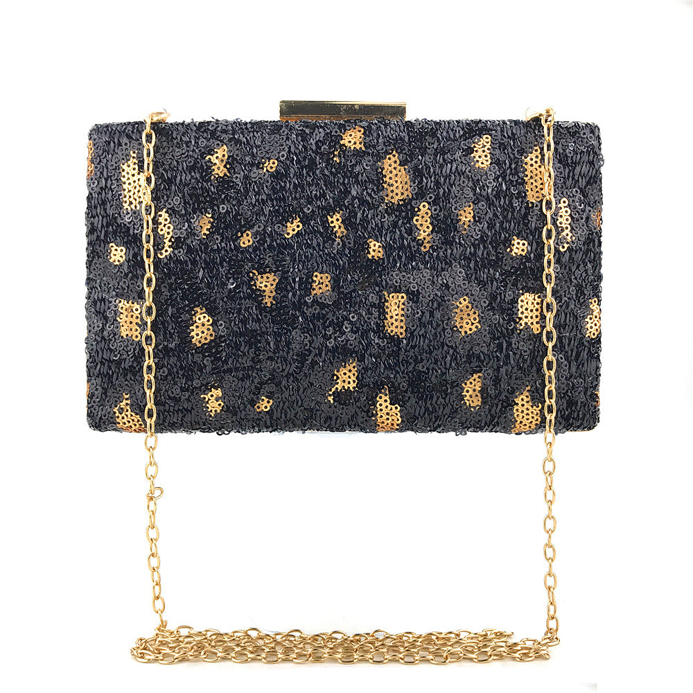 Black Leopard Print Sequence Beaded Clutch Evening Bag