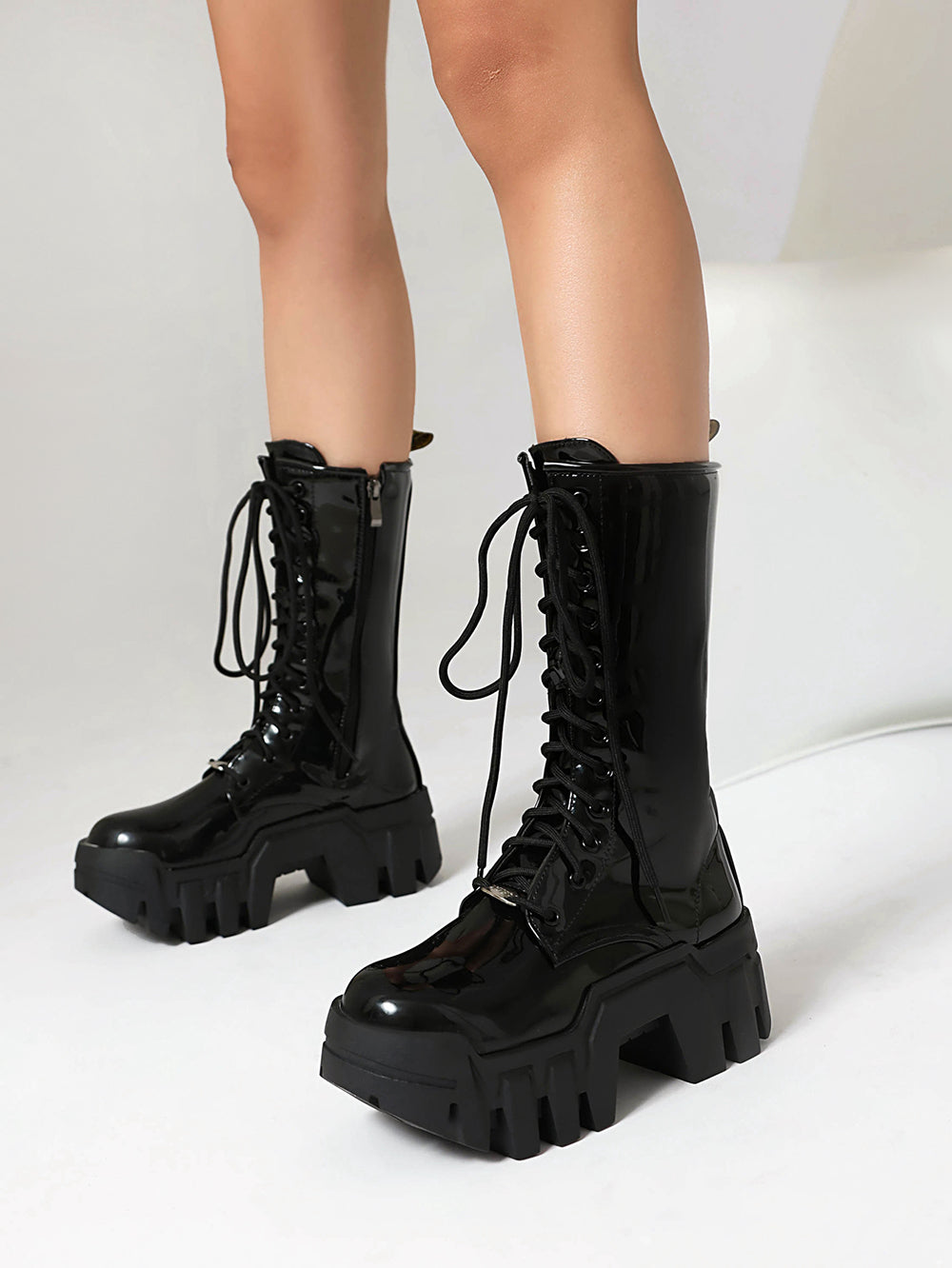 <tc>Black Mechanpunk Flatform Lace up Ankle Boots Fashion Y2K Short Boots</tc>