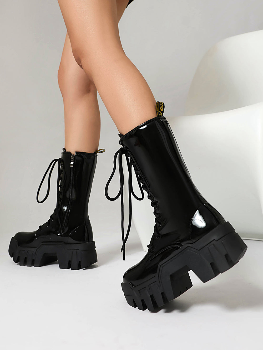 <tc>Black Mechanpunk Flatform Lace up Ankle Boots Fashion Y2K Short Boots</tc>