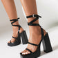 Black open toe platform heel strap sandals