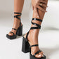 Black open toe platform heel strap sandals