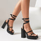 Black open toe platform heel strap sandals