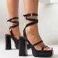 Black open toe platform heel strap sandals