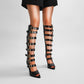 <tc>Black Open Toe Buckles Stiletto Heels Summer Knee High Boots</tc>