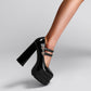 Black Patent Leather Almond Toe Platform Chunky Heel Mary Jane Pumps