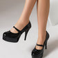 Black Patent Leather Almond Toe Stiletto Heel Mary Jane Pumps