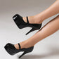 Black Patent Leather Almond Toe Stiletto Heel Mary Jane Pumps