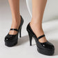 Black Patent Leather Almond Toe Stiletto Heel Mary Jane Pumps