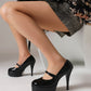 Black Patent Leather Almond Toe Stiletto Heel Mary Jane Pumps