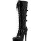 Black Patent Leather Buckle Lace Up Platform Boots Stiletto Heel Knee High Booties