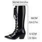 <tc>White Patent Leather Pointed Toe Block Heel Lace up Knee High Boots</tc>