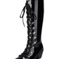 <tc>Black Patent Leather Pointed Toe Block Heel Lace up Knee High Boots</tc>